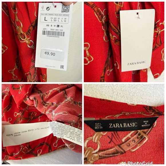 New Zara Red‎ Chain Equestrian Tunic Shirt Dress Women's Large - Picture 12 of 12